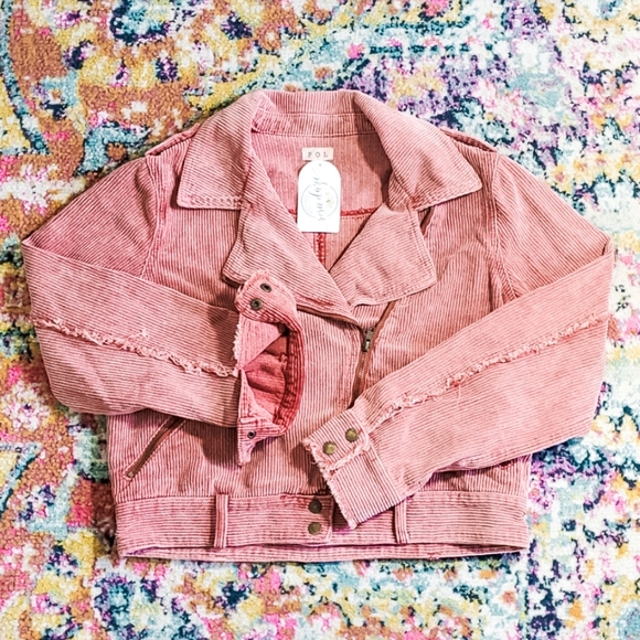 POL Jackets & Blazers - POL Pink Corduroy Cropped Bomber Utility Jacket